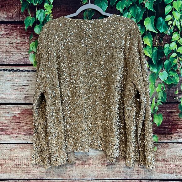 Nina Leonard Sequin Bolero Jacket 2X Gold New Years Christmas Festive Sparkle - Picture 2 of 4